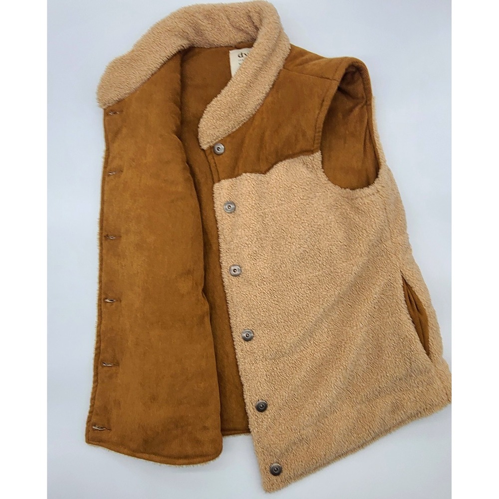 Rare Dylan Los Angeles Sherpa Vest M Camel Brown Corduroy Accent Cabin Grunge
